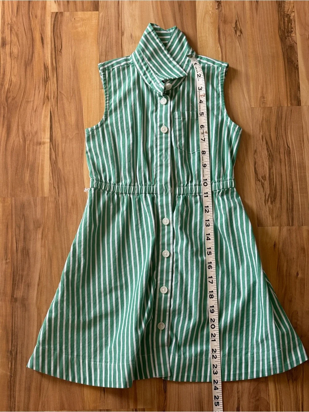 J. Crew Crewcuts Green and White Striped Sleeveless Shirt Dress with Waist Tie